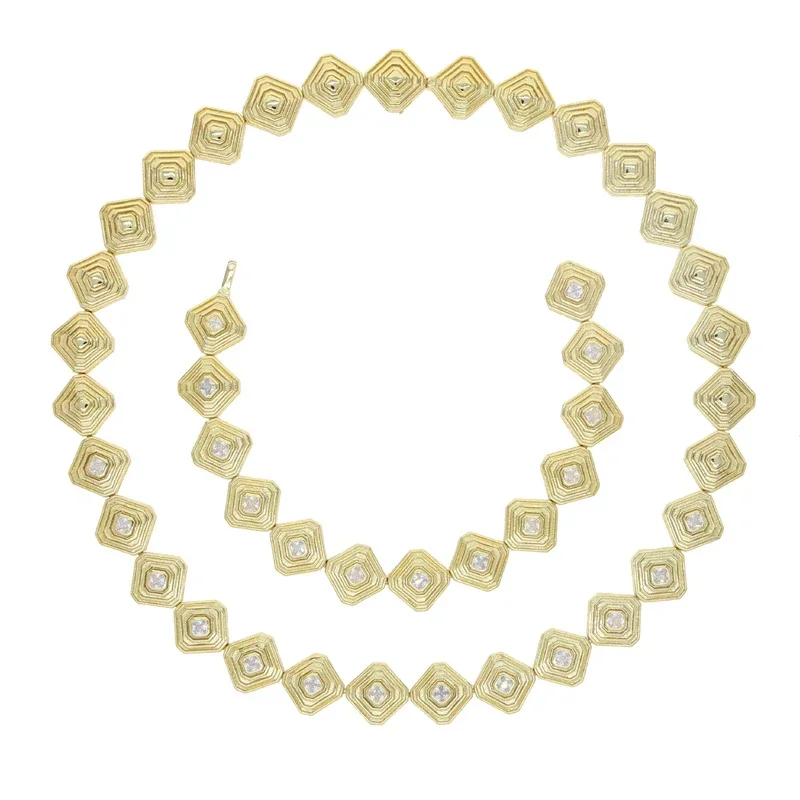 Vintage Gold Color Zircon CZ Jewelry Geometric Square Choker Necklace Bracelet Earring Fashion Bar Party Jewellery For Women