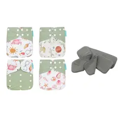 HappyFlute New 3-15KG 4Pcs Diapers+4Pcs Bamboo Charcoal Insert Waterproof Washable&Reusable Adjustable Baby Nappy Cover Set