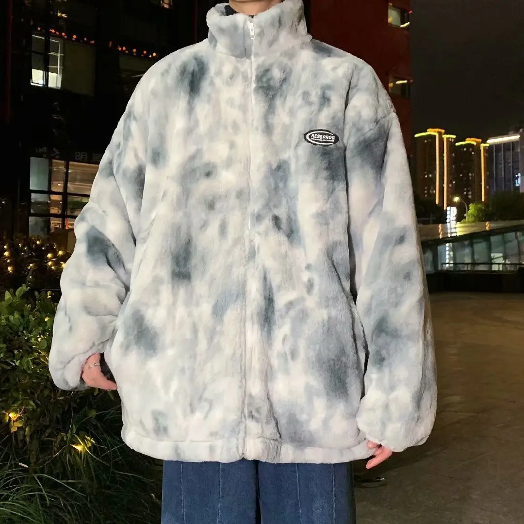 Men warm furry jacket winter imitation wool fleece coat