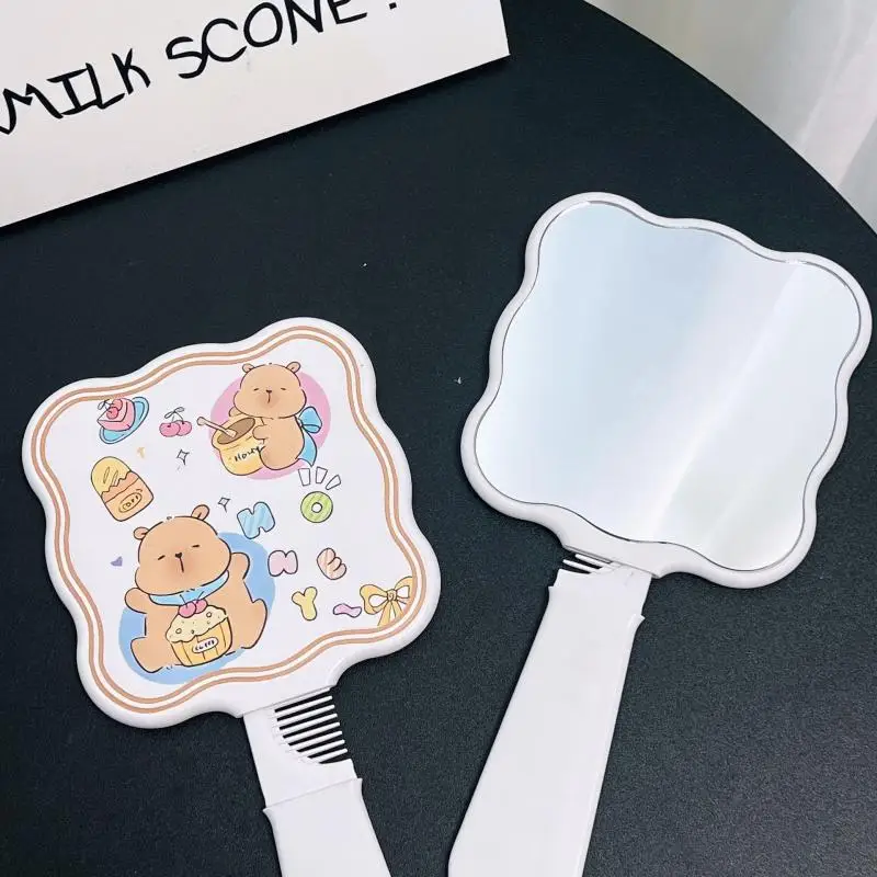 HUA Cartoon Capybara Comb With Miorr Handheld Makeup Mirror With Comb 2 In 1 Portable Mirror Comb Beauty Tool Plastic Anime Gift