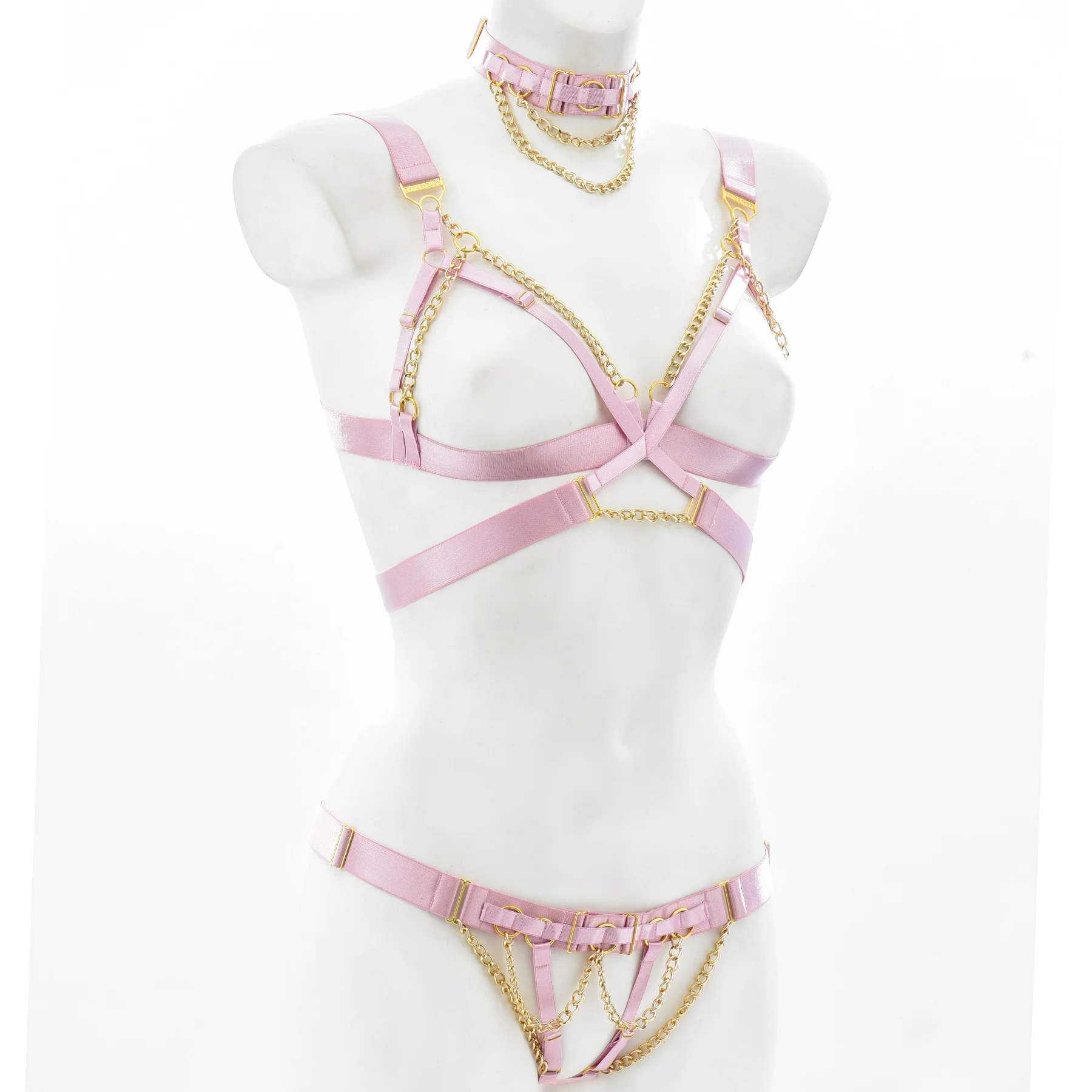 Sexy Lingerie Body Chain Women Harness Cage Underwear Bra G-String Bandage Harness Halter Hollow Out Female Bra Party Set