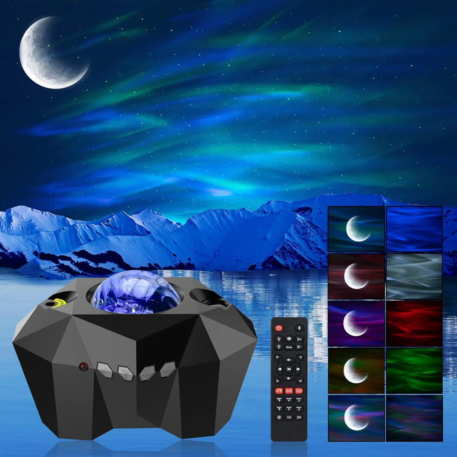 Proyector LED de cielo estrellado y galaxia, proyector de estrellas Aurora, luz nocturna con Altavoz Bluetooth, lámpara de proyección para