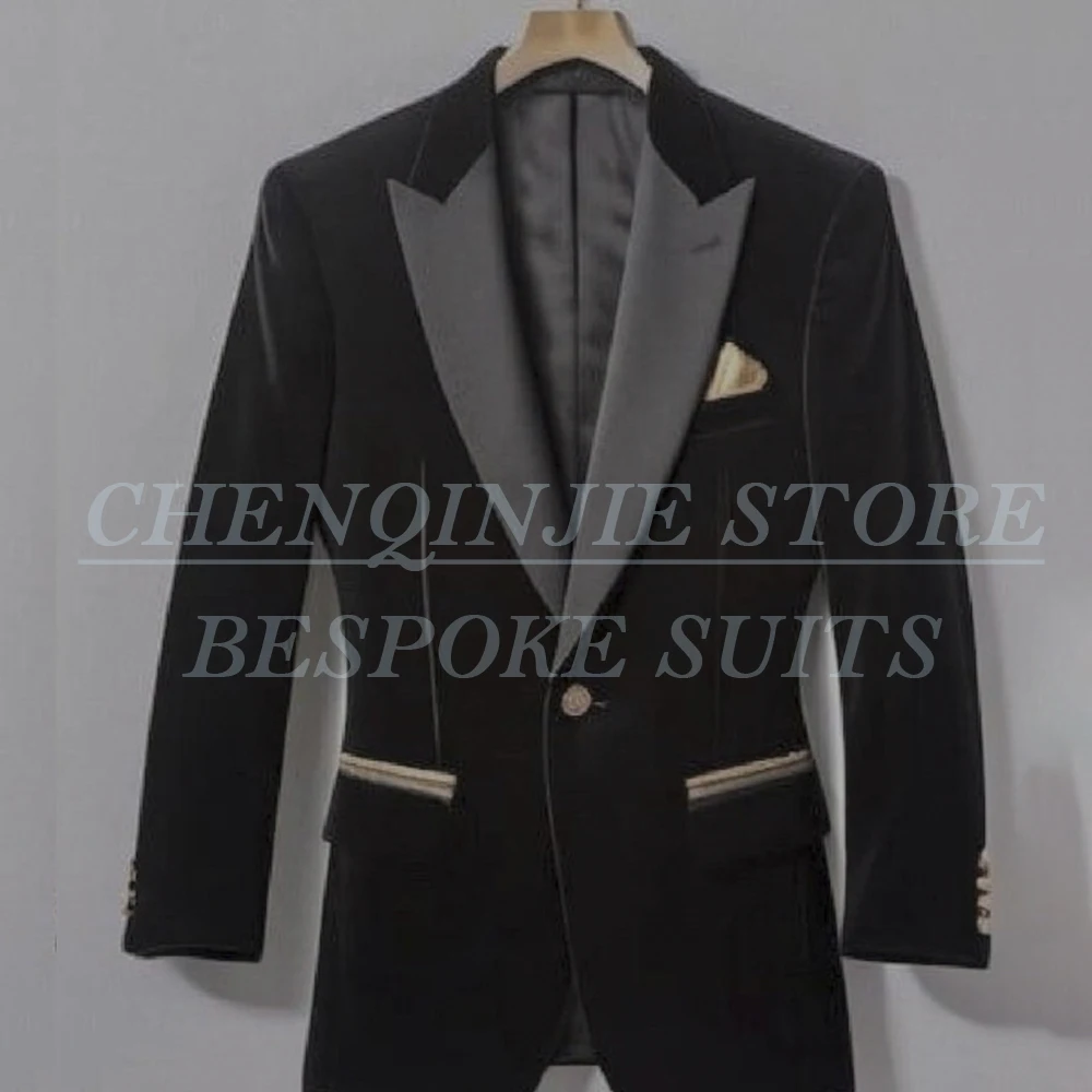 

SILIWEYA Formal Men's Suits 1 Piece Jacket Elegant One-Button Peak Lapel Slim Fit Blazer Customzied Velvet Male Clothing Outfits
