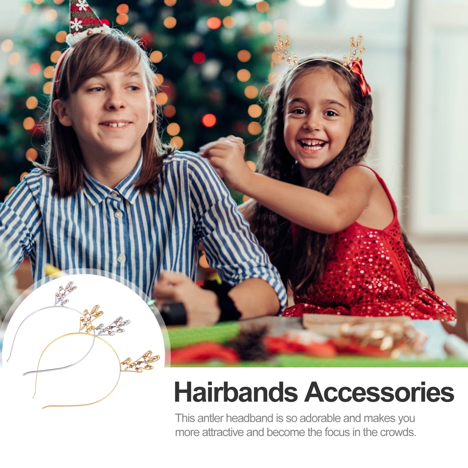 

2 Pcs Antler Headband Reindeer Antlers Hairbands Metal Hoop Animal Headdress Headbands Accessories Child