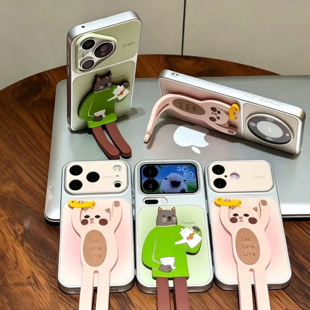 Farbverlauf Lychee-Leder Handyhülle für iPhone 18 17 Pro Max 11 16 15 13 14 12 Pro Max Stoßfeste Matte Schutzhülle mit Ständer