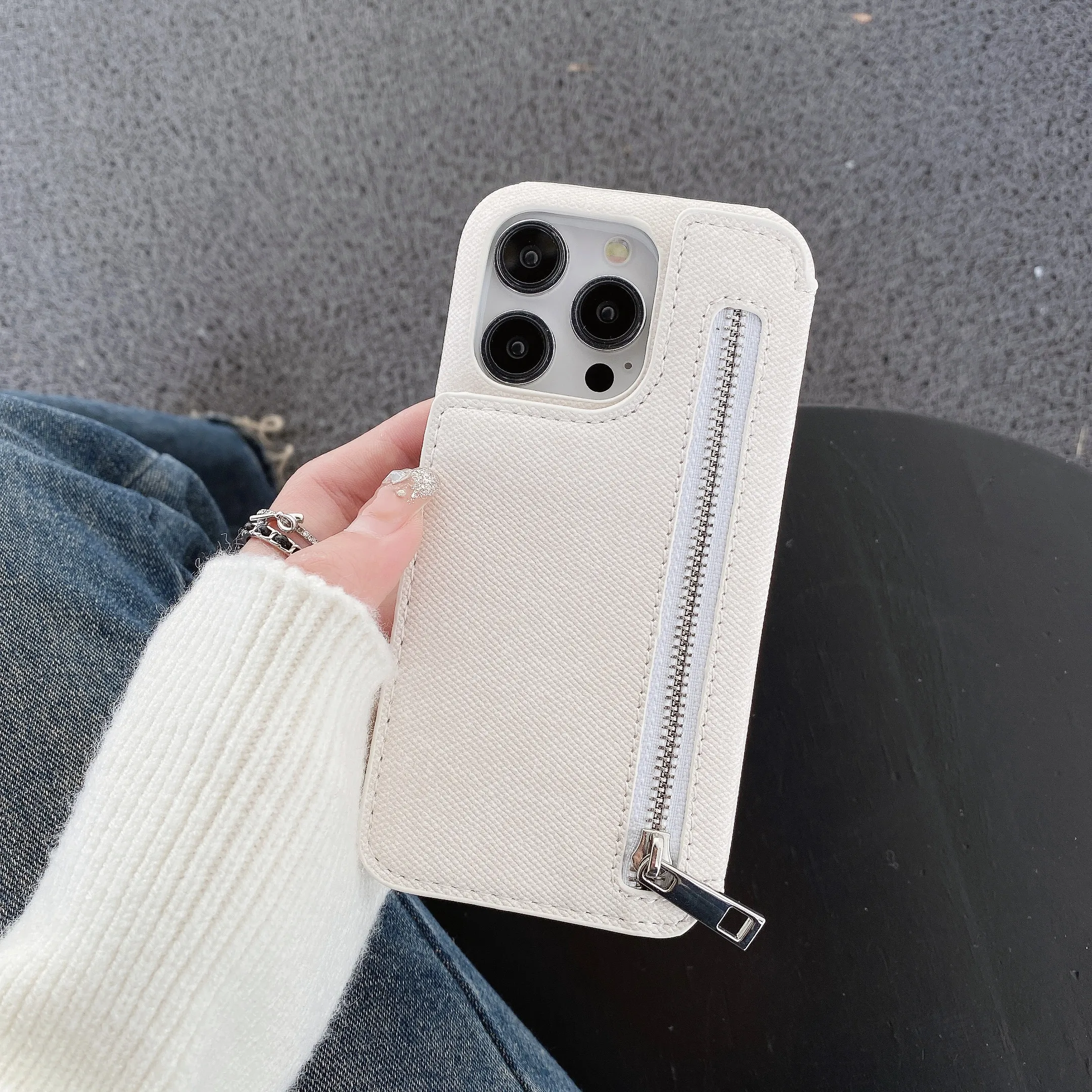 Zipper Cards Solt Wallet Denim Case for IPhone 15 Pro Max 14 Plus 13 12 Mini 11 6 7 8 SE 2022 Makeup Mirror Bag Pocket Cover