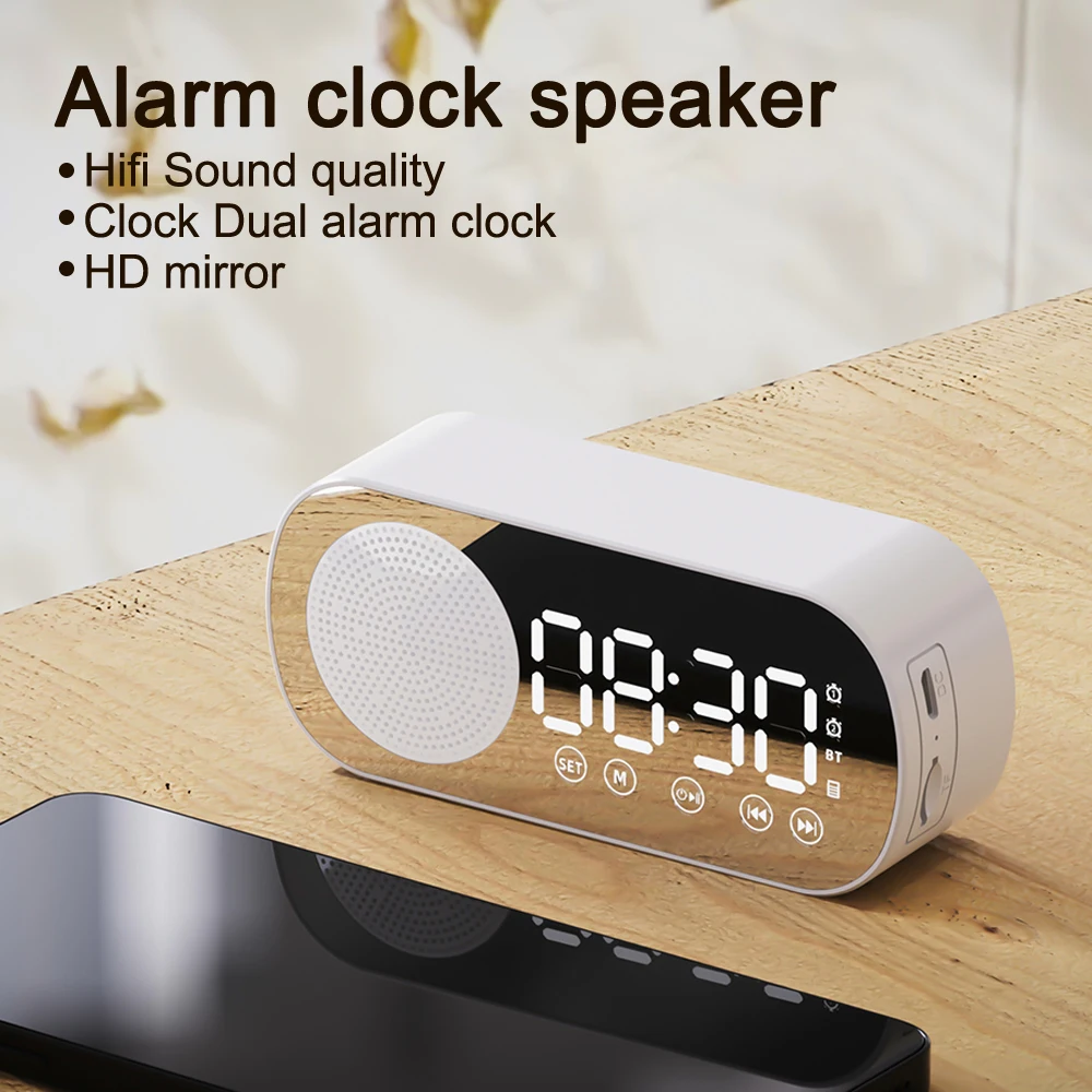 Digital Alarm Clock Wireless Bluetooth Speaker Support TF FM Radio Sound Box Bass Subwoofer Boombox Desktop Music Player