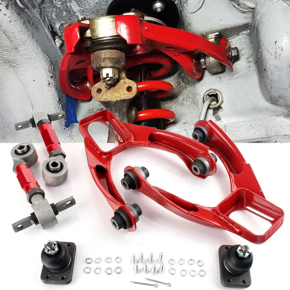 For 96-00 Honda Civic Ek Adjustable Front Upper & Rear Adjustable Camber Kit Red