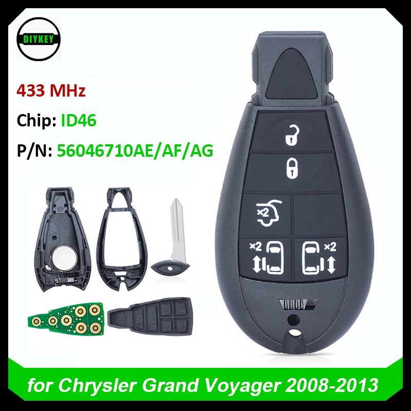 DIYKEY Inteligentny pilot zdalnego sterowania 433 MHz ID46 do Chrysler Grand Voyager 2008-201356046710AE56046710AF56046710AG Z Drzwiczkami