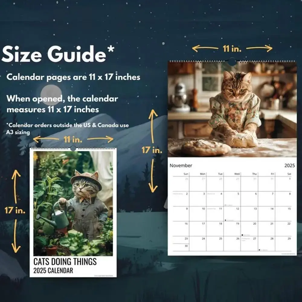 Thick Paper 2025 Calendar Monthly Planner Calendar Cat Illustration Wall Calendar Cat Imitating Human Movements Desktop Calendar