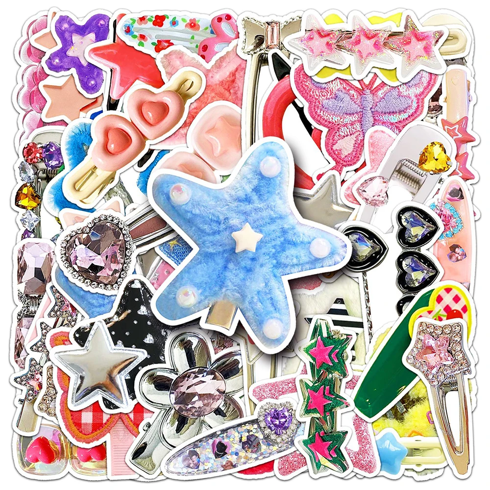 10/30/50pcs Cute Y2K Star Hair Clips Stickers Decals Cartoon Sticker DIY Phone Notebook Bike Skateboard Suitcase Graffiti Toys