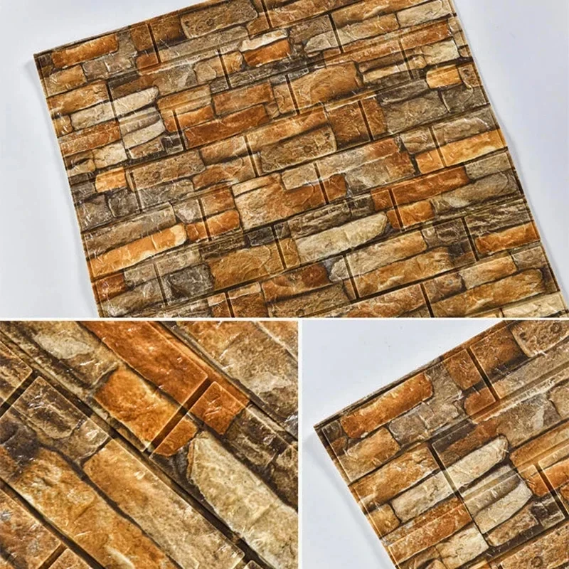 10M 3D Imitation Brick Grain Wall Sticker Wallpaper Antique Effect Self-adhesive Bathroom Kitchen TV Background Wall Home Decor