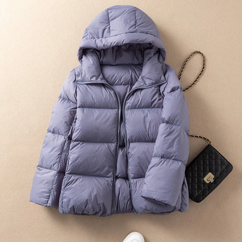 Women's Clothing Short Hooded Puffer Jacket Simple Elegant Down Jacket Women's Autumn Winter Warm White Duck Down Coat Korean