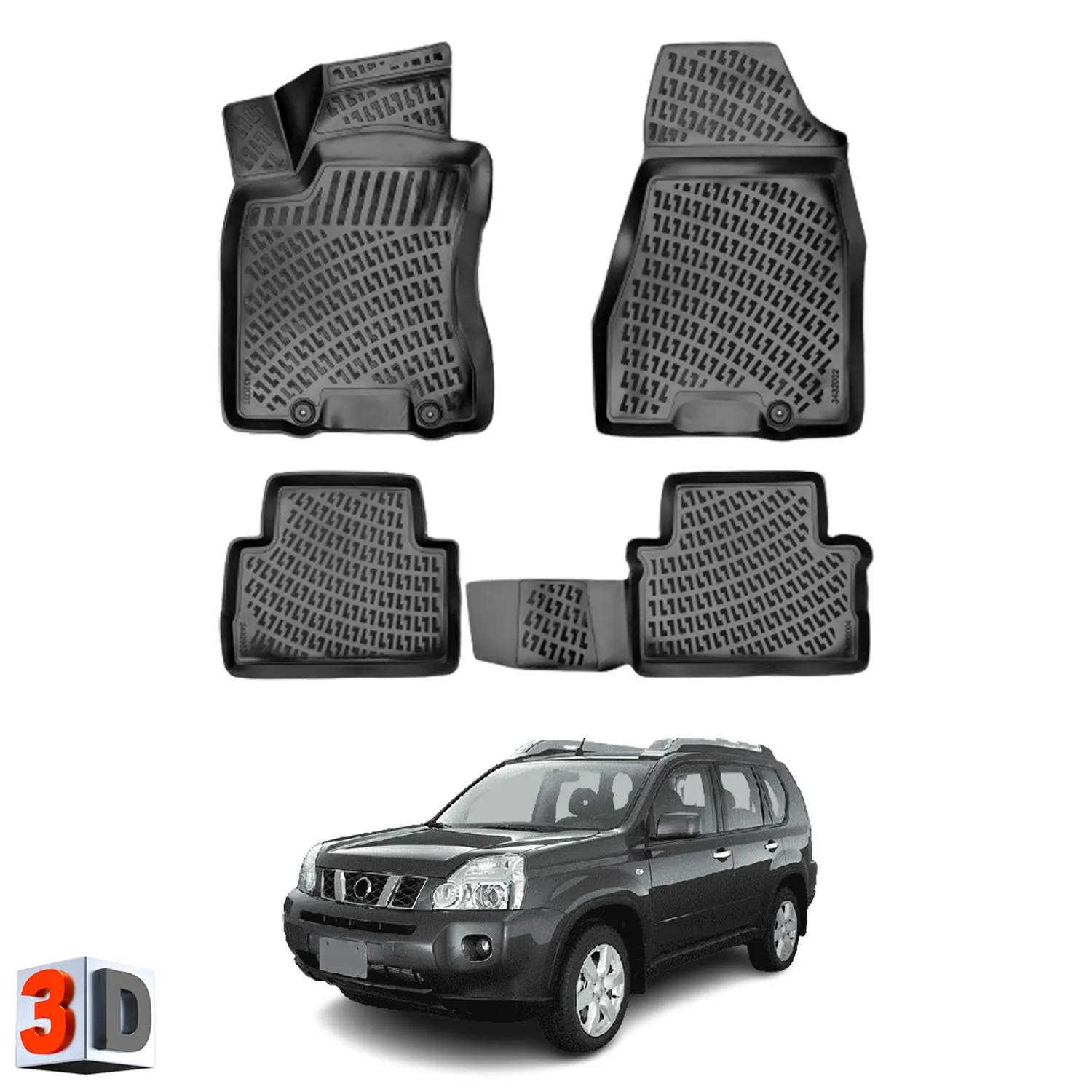 Nissan X-Trail (2013-2022) Floor Mats Liner Waterproof 3D - (Black)