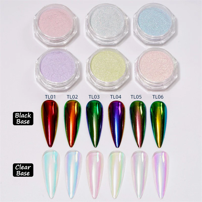 HNDO Spring New Nail Aurora Chrome Powder Color Shift Mirror Effect for Nail Art Manicure Design Rubbing Pigment Dust TL Series