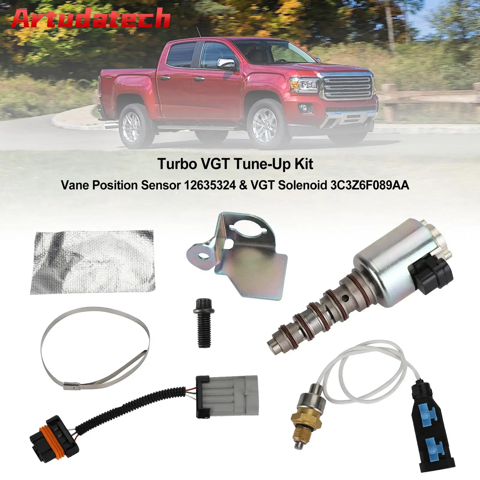 

Artudatech Turbo VGT Tune-Up Kit-Vane Position Sensor 12635324 & VGT Solenoid 3C3Z6F089AA Car Accessories