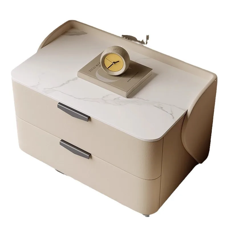 

New, slate, modern, simple, smart, bedside table, cream style, light luxury