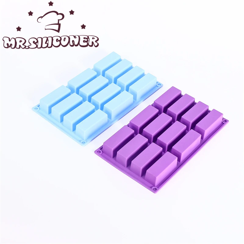 Molde Rectangular de silicona para pasteles, 12 cavidades, para hornear Chocolate, respetuoso con el medio ambiente, formy silikonowe