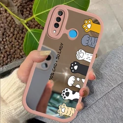 Fashion Cute Cartoon Cat Paw Case For Huawei P40 Lite 4G Glossy Mirror Cover Huawei P30 Lite P20 Mate 20 Pro Silicone Cover