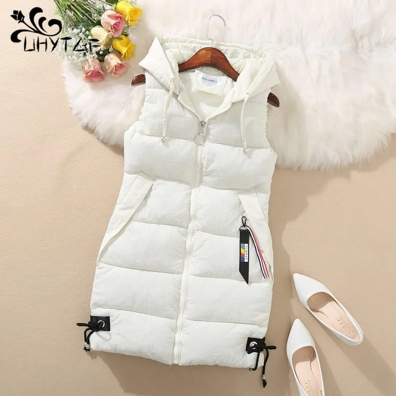 

UHYTGF Hooded Cotton Jackets Women's Vest 2024 Winter Vests For Women Jacket Fashion Casual Waistcoat Female Warm Outerwear 442