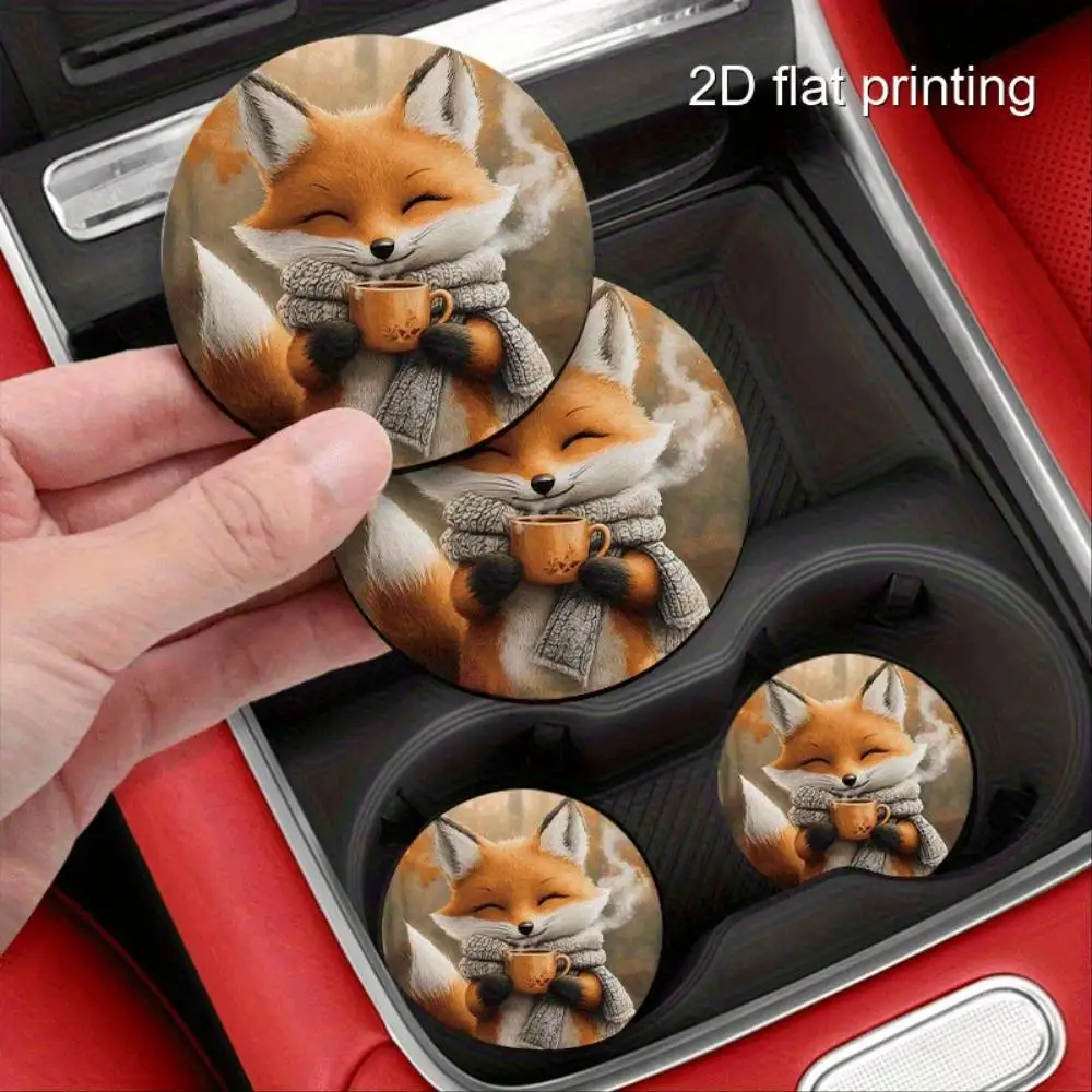 Coffee Fox Car Seat Pads Set Of 2 Adorable Fox Autumn Theme With Coffee Cup And Scarf Create Warm Cozy Atmosphere For Your Car
