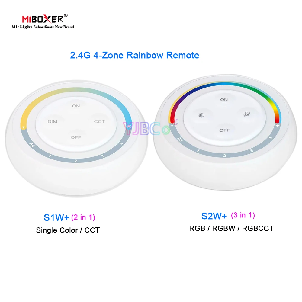 

Miboxer 2.4G Single color/CCT 2 in1 Light tape dimmer Switch RGB/RGBW/RGBCCT 3 in 1 LED Strip Controller 4 Zone Rainbow Remote