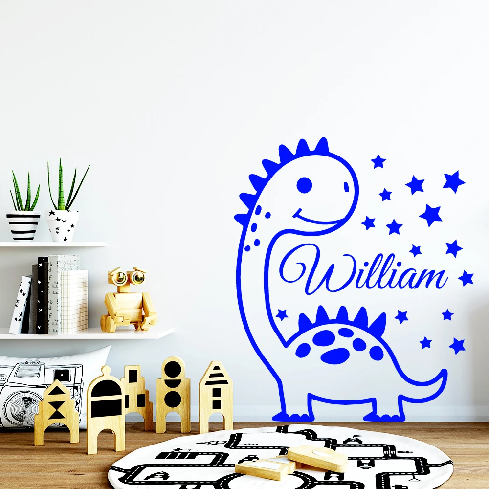 

1 pc pretty dinosaur with stars customize name Wall Stickers Self Adhesive Art Wallpaper For Kids Room Living Room Home Décor