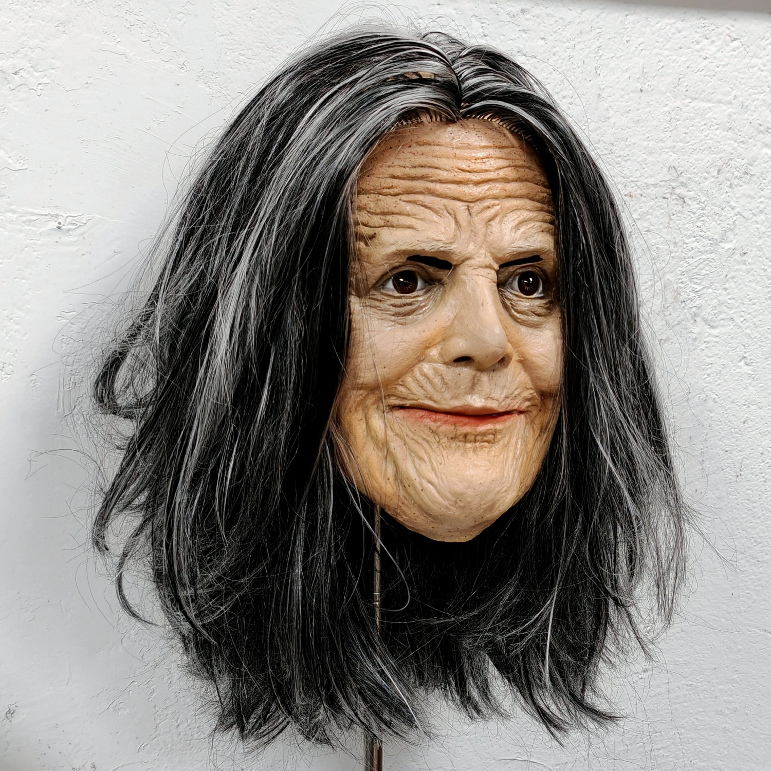 Perruque cousue grise pour adulte, avec masque facial en caoutchouc, accessoire de Costume de vieille grand-mère d'halloween pour fête Cosplay