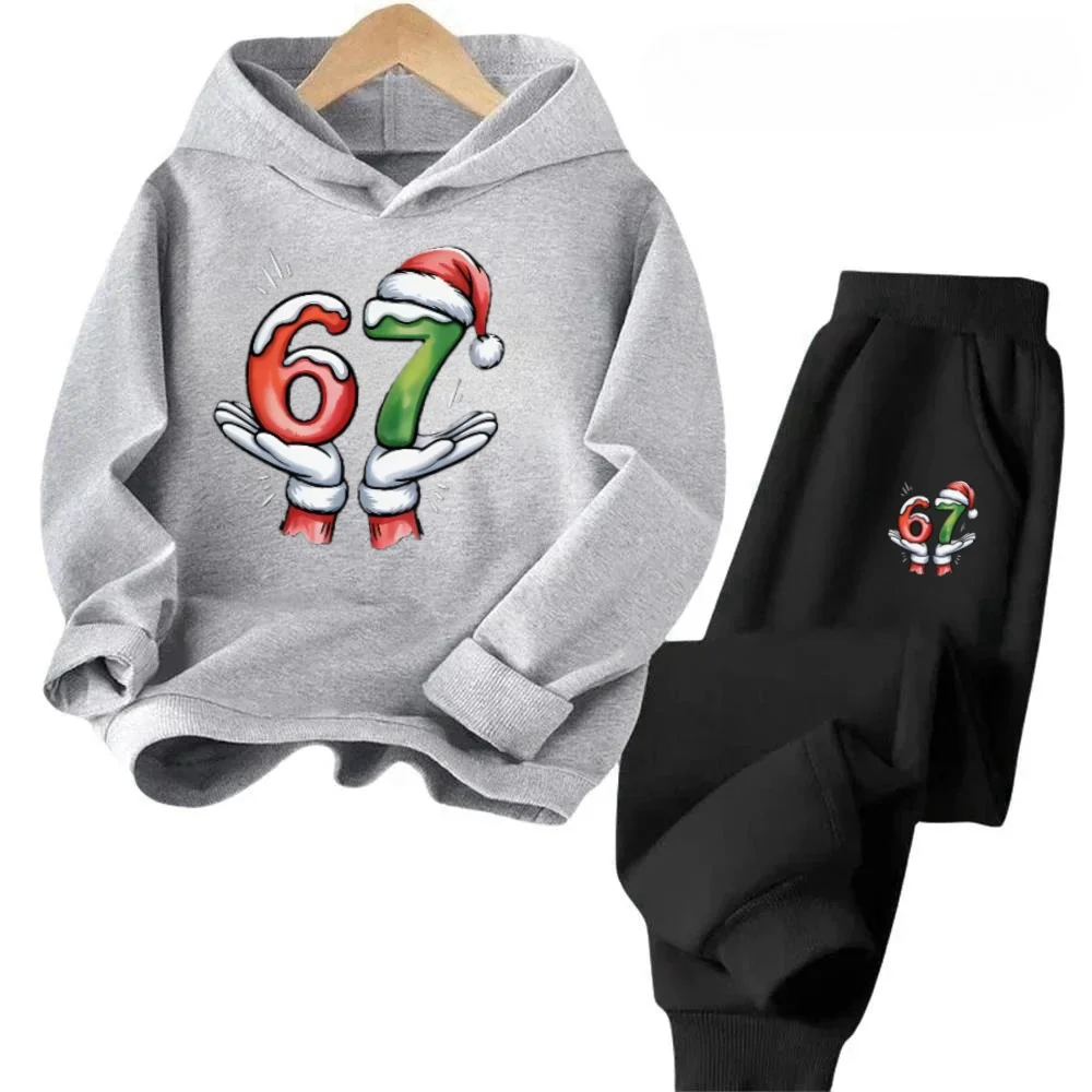 

Спортивный костюм с капюшоном и принтом 67, забавный детский дизайн 67 лет | Обычный спортивный костюм с капюшоном и брюками на весну и осень.