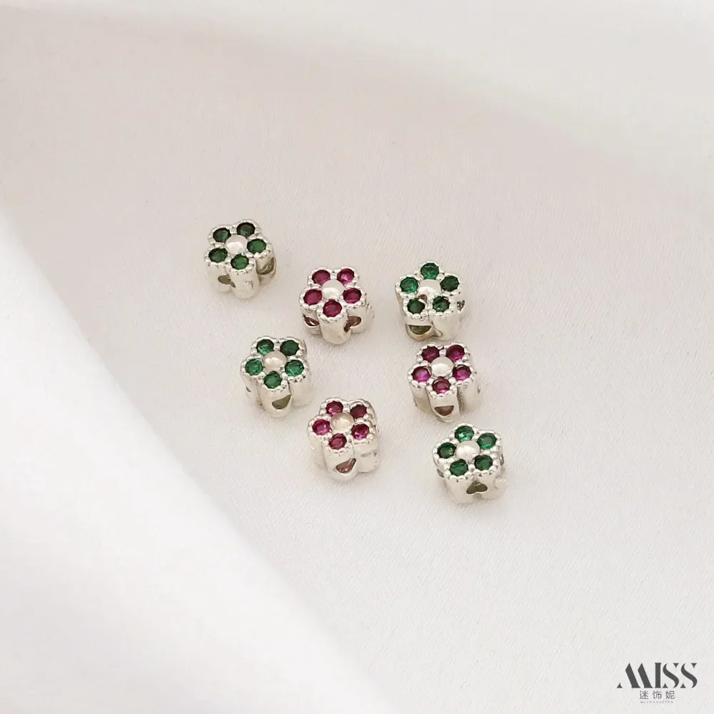 

4mm Thick Silver-plated Zircon Five-petaled Flower Bead Spacer Loose Bead for DIY Handmade Bracelet Necklace Jewelry Accessories