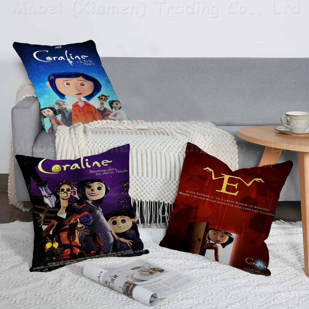 

Classic Anime Movie Coraline Pillowcase Toon Gift Cushion Cover Bedroom Home Sofa Chair Seat Decor Pillow Case