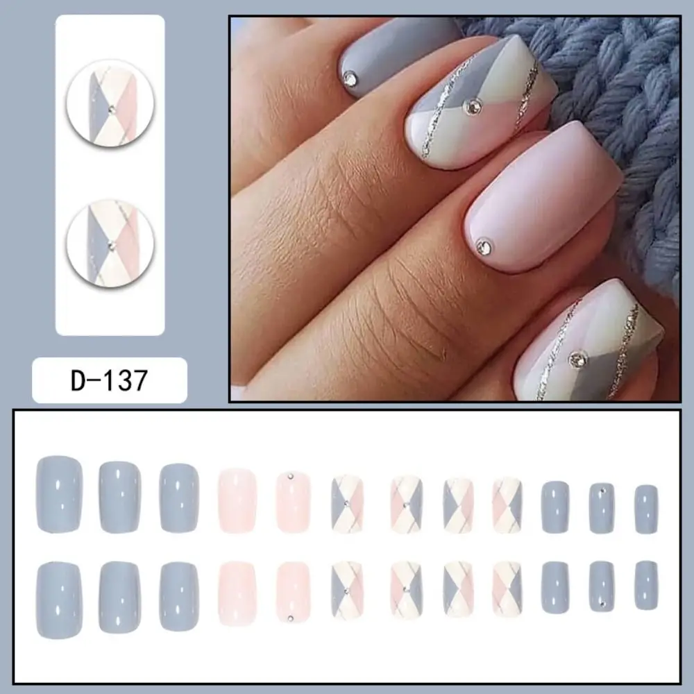 Nuove unghie finte quadrate lunghe Copertura completa francese Nials finti Fiori ondulati Stampa staccabile sulle unghie Fai da te