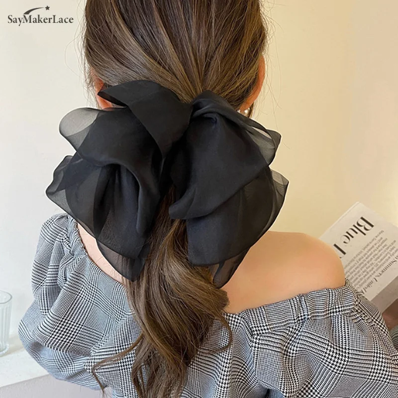 Oversize Hair Bow Girls Hairpin for Women Net Yarn Bowknot Ribbon Scarf Hair Clips Princess Wedding Hair Accessories Spring Clip