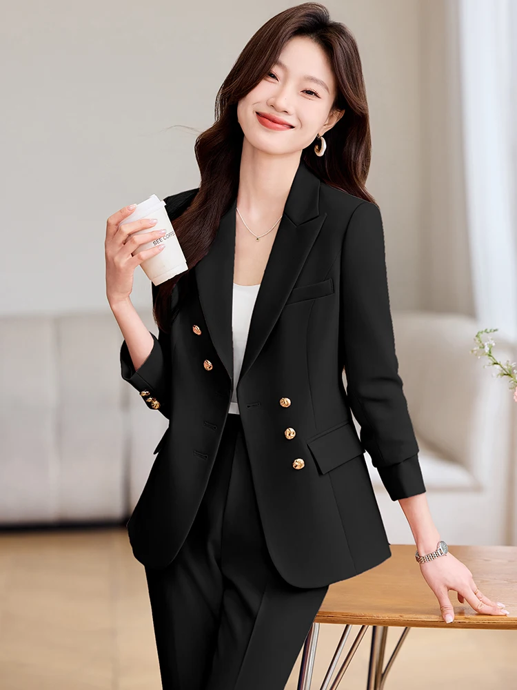 

Black Suit Jacket Women's Spring Autumn Slimming Professional Elegant Workwear Hostess Uniform Two-Piece Suit Formal Wear