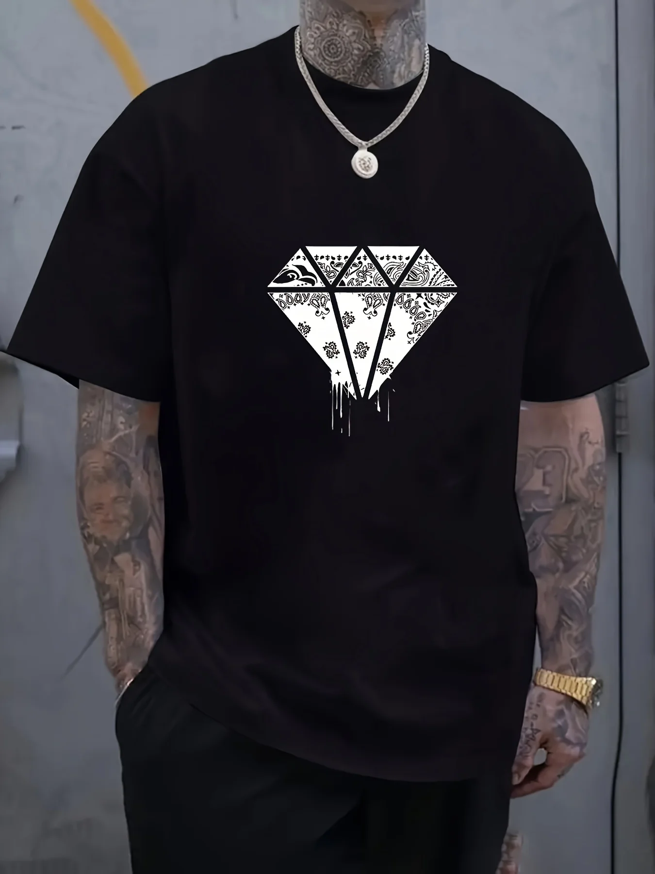 

Paisley Diamond Pattern Printed Men's Round Neck Short-Sleeved T-Shirt