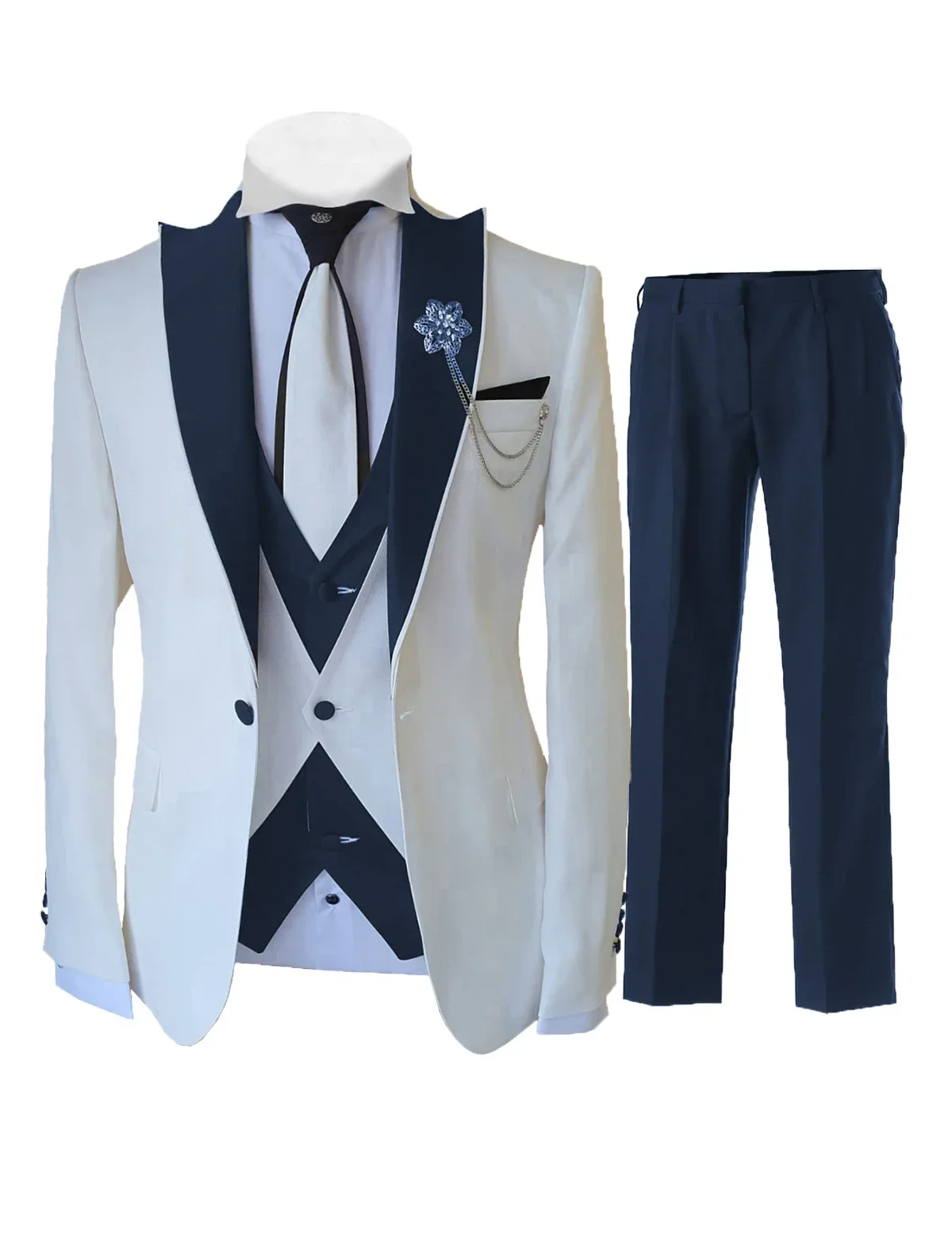 Suits for Men 3 Piece Set Slim Fit Formal Wedding Groom Party Prom Tuxedo(jacket+Vest+Pants) Costume Homme