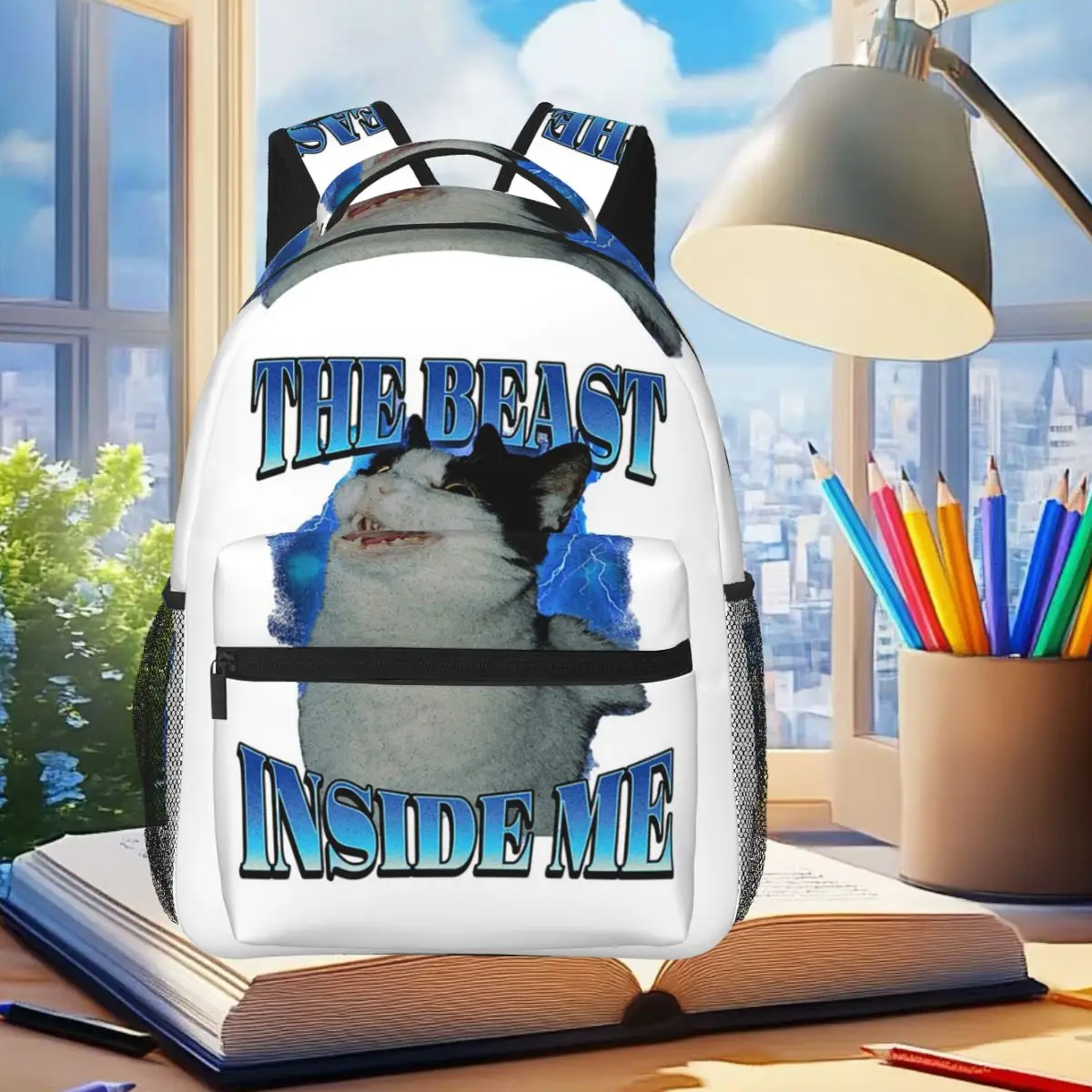 The Beast Inside Me Funny Cat Meme Backpack Student Boys Girls BookBag Children School Bag Computer Shoulder Bags for Men Women