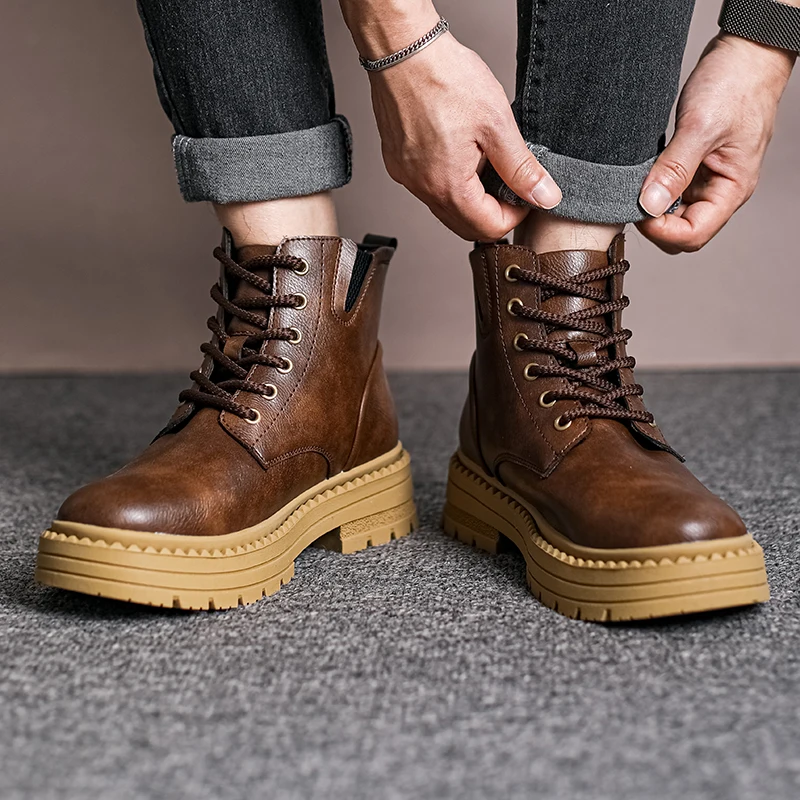 

Men's Boots Four Season Fashion New Casual High Top Boots Casual Anti Slip Thick Sole Height Increasing Versatile High Top Boots
