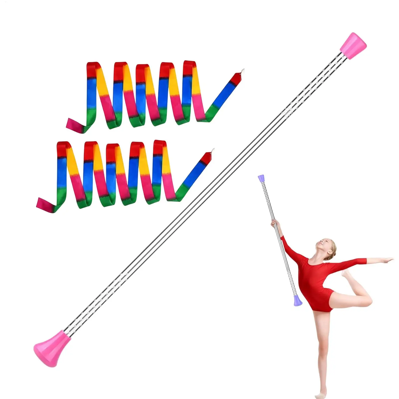 Ribbon Wand Stainless Steel Non-Slip Dancing Twirling Wand 21-inch Aerobics Dancer Streamer Baton For Gym Stage Parade Theater