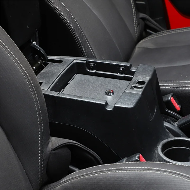 

Armrest Storage Box Safety Cover Accessories For Jeep Wrangler JK 2011-2017 Center Console Locking Storage Box Lock Vault Insert