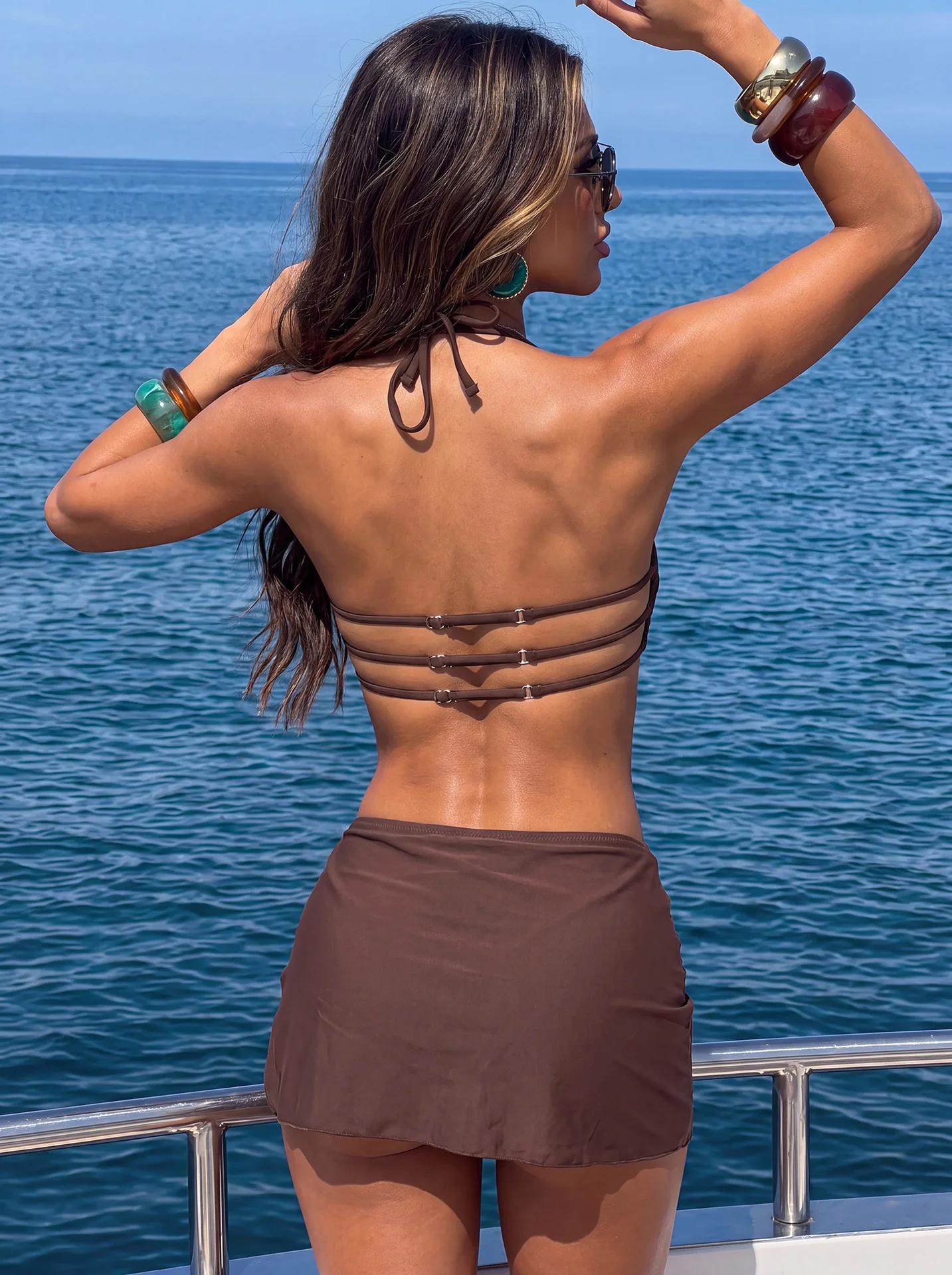 2026 Printed Backless Two Piece Bikini Set Women Push Up High Waisted Tummy Control Swimsuit Swimwear Beach Vacation Summer Robe