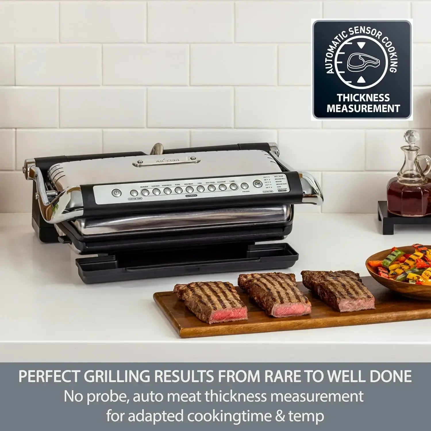 All-Clad AutoSense Stainless Steel Indoor Grill, Panini Press, XL Automatic Cooking, Smokeless, Removable Plates, 1800 Watts