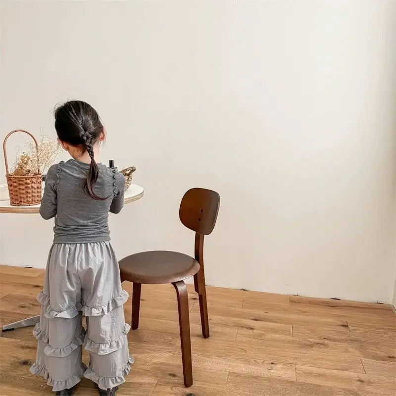 2024 Spring and Summer Children Clothing Korean Spring Lace Wide-leg Pants Nine-point Pants Girls Spring Pants Princess Style