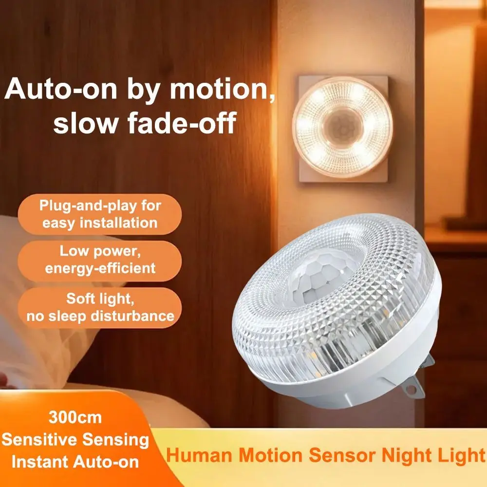 Warm Light Human Body Sensor Night Light Automatic Motion Activation Round Dome LED Night Light Light Sensor