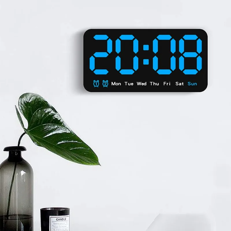 Sterowanie głosem Duży cyfrowy zegar ścienny Temperatura Data Tydzień DST Drzemka Zegar stołowy 12/24H Podwójny alarm Zegar ścienny LED