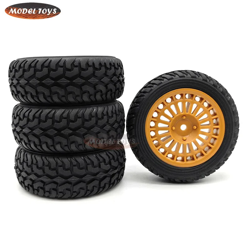 RC Rally Car Tires Rubber Tires Tyres & Plastic Wheel Rims 12mm Hex Compatible with Tamiya HPI Kyosho 1/10 RC On Road Racing Car