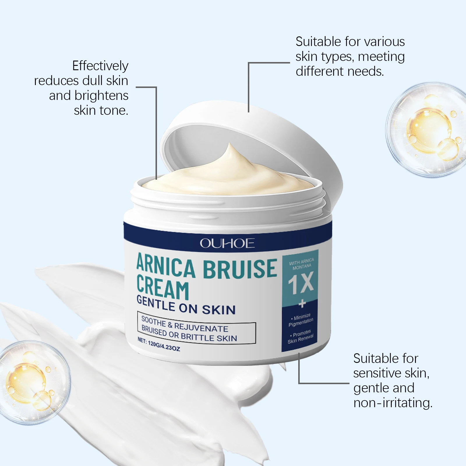 OUHOE Arnica Bruise Cream Repairs Bruises Improves Hyperpigmentation Gentle Formula Applies Easily Absorbs Quickly