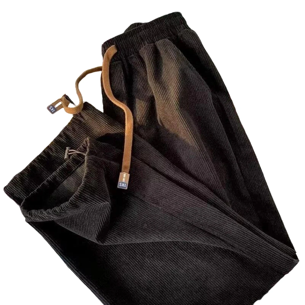 

Мужские однотонные повседневные брюки в полоску, свободные прямые универсальные длинные брюки на шнурке