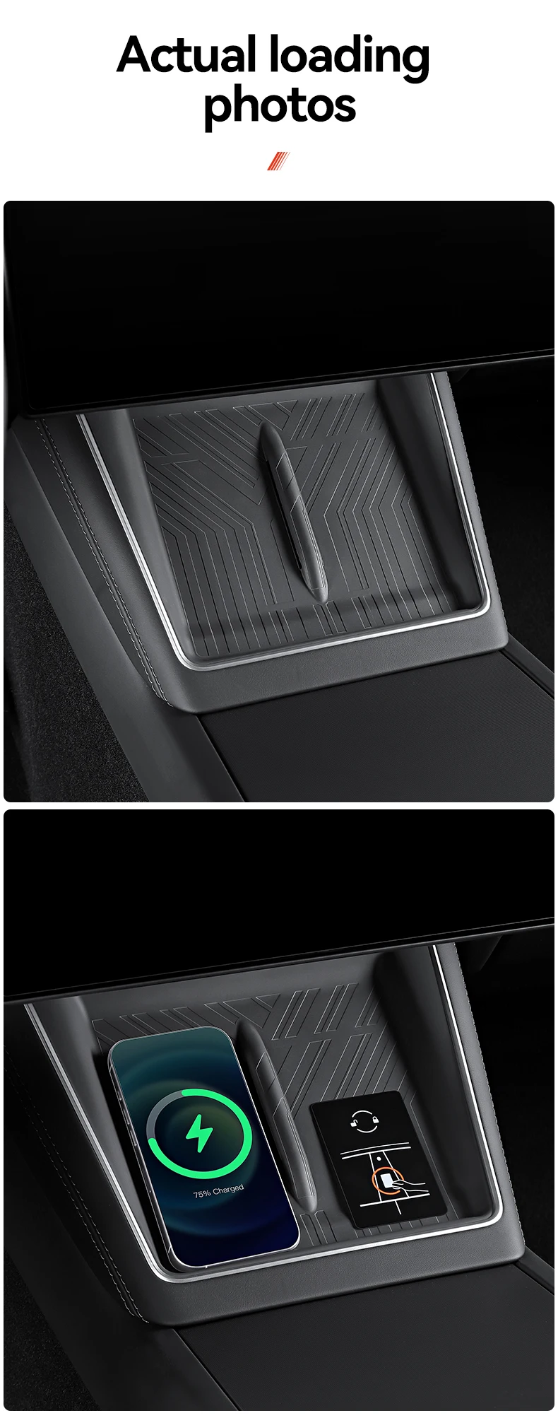 YZ Für Tesla Model Y YL 3 Highland Juniper 2026 Kabelloses Ladegerät Silikon Anti-Rutsch-Pad Mittelkonsole Ladezubehör Auto-Accessoires – Detail 12