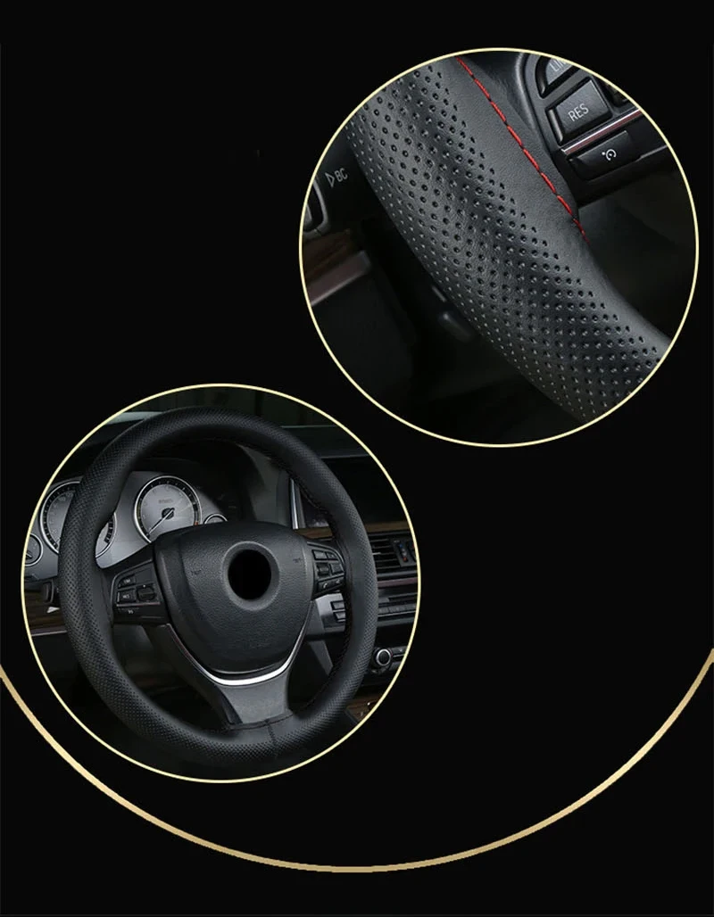 Leder-Lenkradbezug zum Aufnähen, passend für 38 cm (14 Zoll), DIY-Lenkrad, atmungsaktiv und rutschfest, Autoprodukte – Detail 3